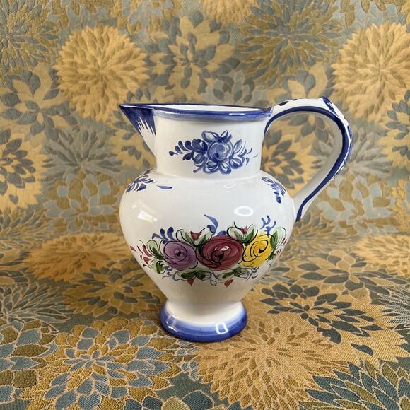 Majolica Pitcher Porta 28 – Vintage Portugal Floral Ceramic, 8 1/8″ Hand-Painted - Picture 2 of 8